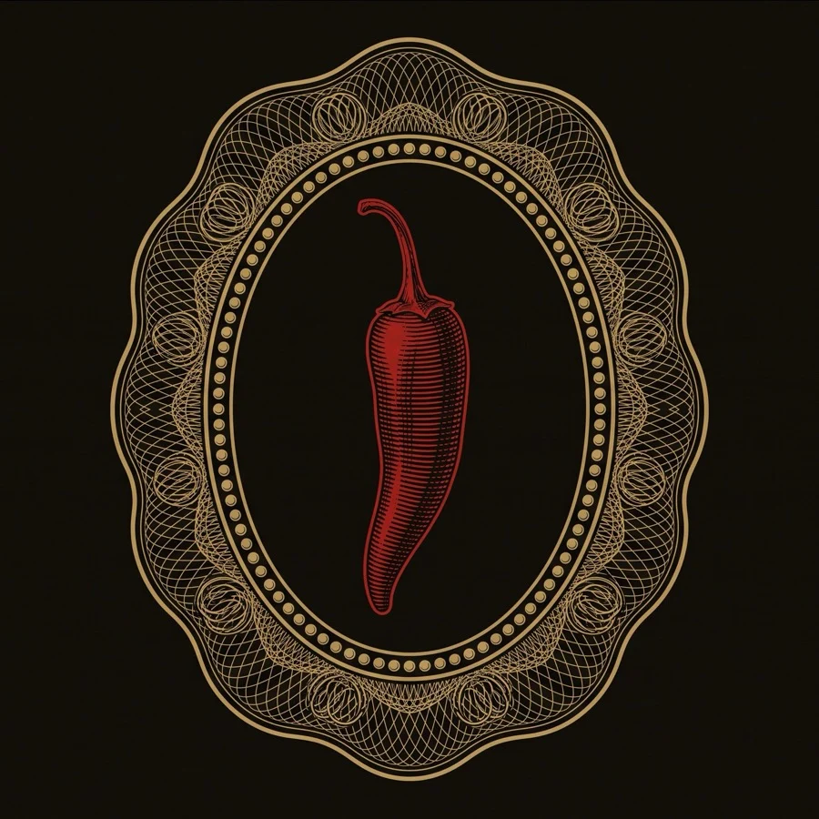 An engraved chile inside an oval banknote cartouche